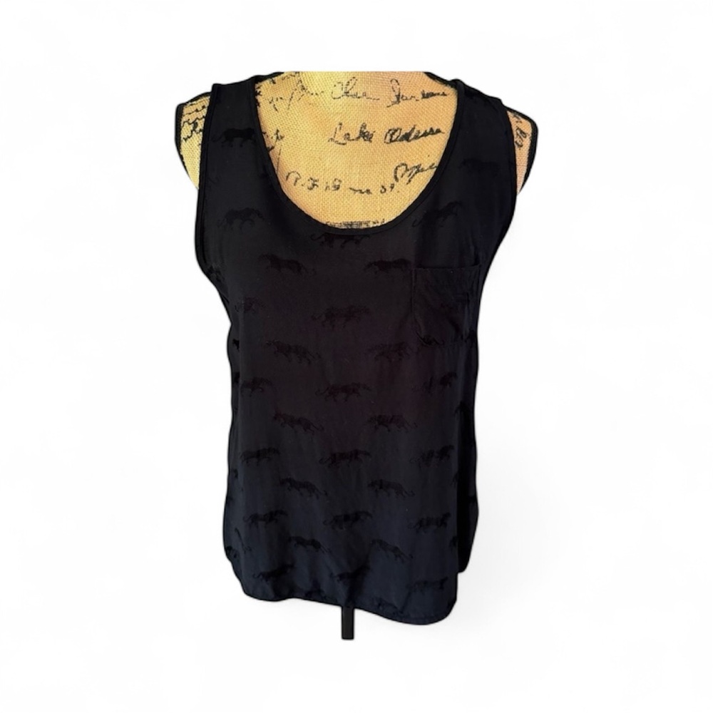H&M Black Sleeveless Tank with Subtle Panther Pattern - Size M